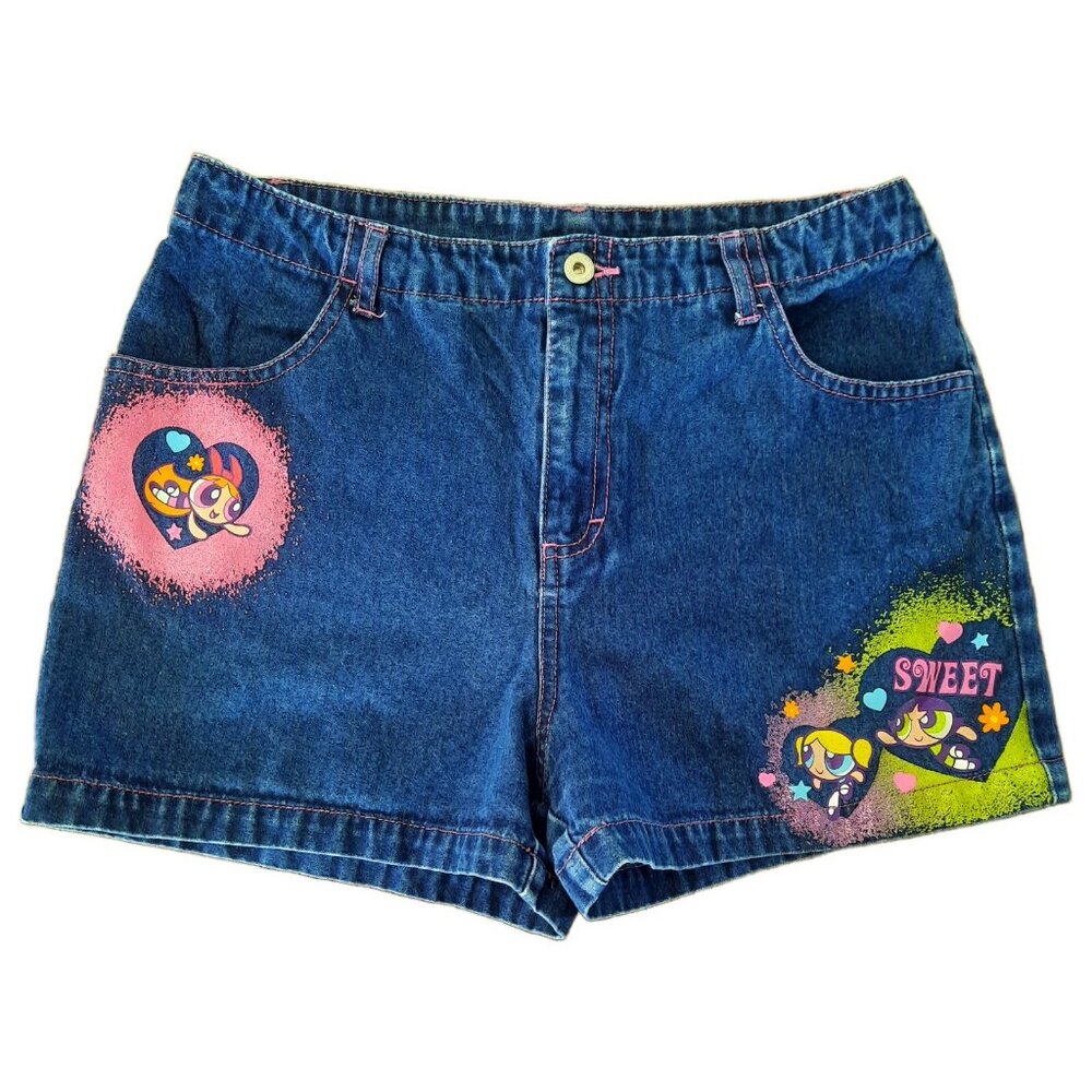 Vintage Y2K Powerpuff Girls Denim Jean Shorts Girls Kids XL Womens Size XS